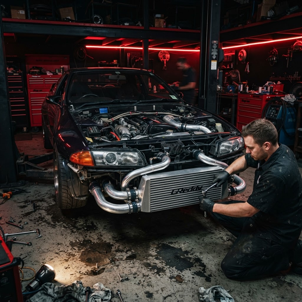 Instalação de intercooler frontal com tubulação de alumínio